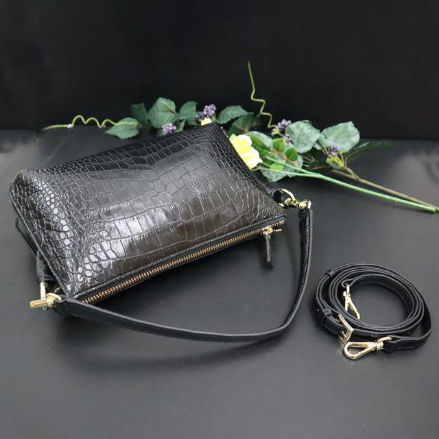 クロコダイル ショルダーバッグ レディース マットクロコ センター