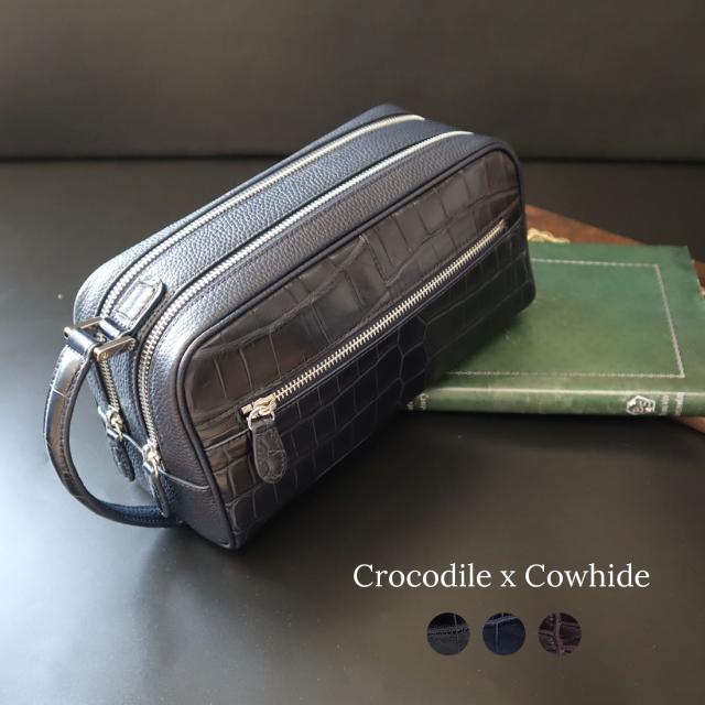 ナイル クロコダイル×牛革 セカンドバッグ メンズ ワニ革 本革 高級皮革 RODANIA ロダニア 高級素材メンズ特選