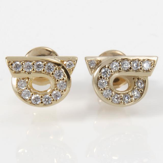 訳あり　箱不良、クロス下部分の石取れ　Ferragamo フェラガモ ピアス レディース ゴールド 76 0700 770442 GANCIO