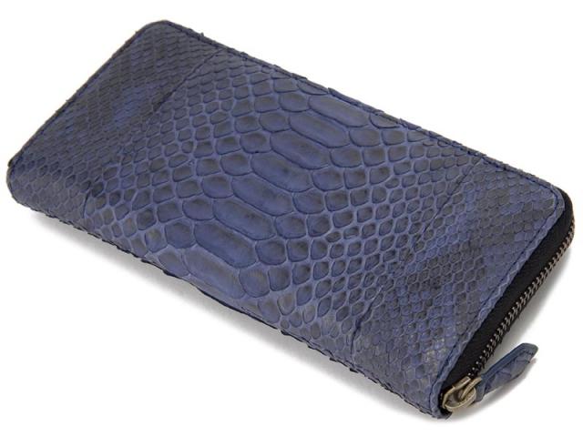 ヘビ革 ラウンドファスナー長財布 ダイヤモンドパイソン 蛇革 ブルー ロダニア RODANIA エキゾチックレザー ヘビ革 ラウンドファスナー長財布 ダイヤモンドパイソン 蛇革 ブルー