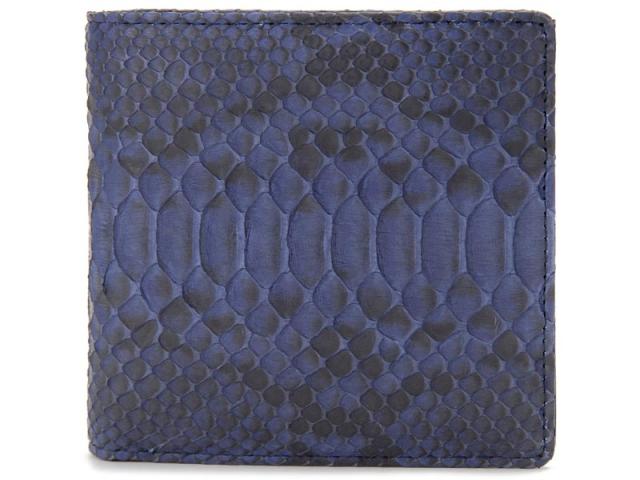 ヘビ革 二つ折り財布 ダイヤモンドパイソン 蛇革 ブルー ロダニア RODANIA エキゾチックレザー