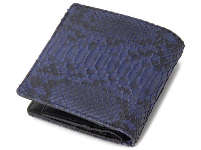 蛇革ブラック×イタリアンレザーロイヤルブルー　二つ折り財布 蛇革ブラック×イタリアンレザーロイヤルブルー 二つ折り財布 蛇革
