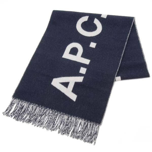 A.P.C. アーペーセー マフラー 大判ストール ネイビー WOAFEM15163-IAK ウール100% ロゴ スカーフ メンズ レディースの通販は 9,472円
