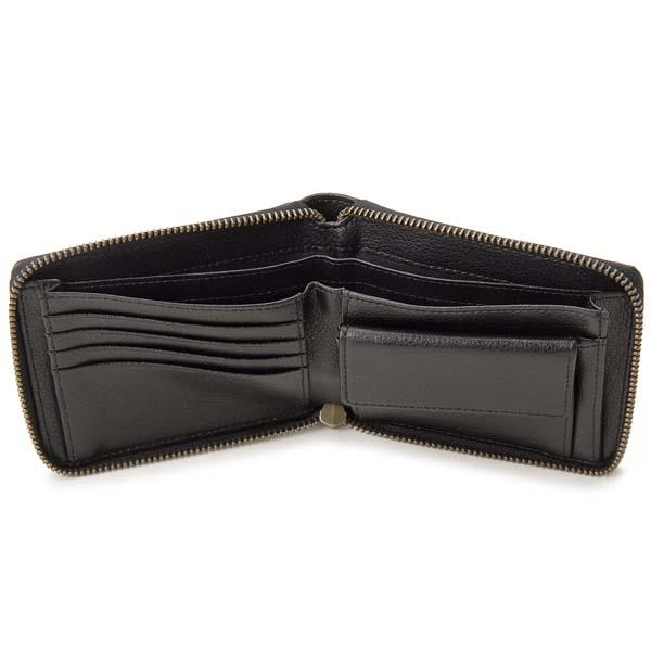 ワニ革 二つ折り財布 カイマンワニ×牛革型押し 本革 ブラック