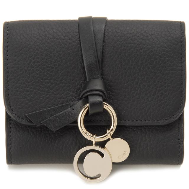訳あり 正面結び目部分にボンド付着 Chloe クロエ 長財布 ブラック レディース CHC21WP941-F57 アルファベット