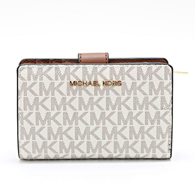 訳あり 背面左下汚れあり、スナップ部分キズ二カ所あり MICHAEL KORS マイケルコース 二つ折り財布 レディース ホワイト 35F8GTVF2B VA