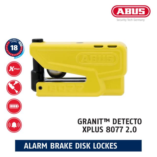 ★送料無料★ABUS(アブス) GRANIT DETECTO XPLUS 8077 2.0【イエロー】ワンランク上のアラームディスクロック