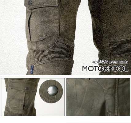 ★送料無料★【uglyBROS：UB0004】MOTOPANTS MOTORPOOL【Mens・Khaki】スタイリッシュなライディングカーゴデニム アグリブロス/Rough＆Road