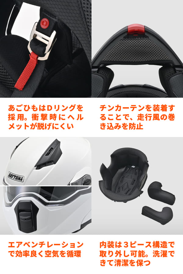 ★送料無料★デイトナ(Daytona) バイク用 ヘルメット フルフェイス SG規格 ABS+PC フリップアップ ピンロックシート付属 インナーバイザー / スピーカーホール 装備 DN-004LT_8