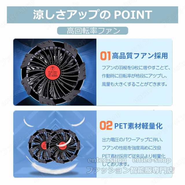 空調ウェア バッテリーファンセット 空調作業服 ファン DC12V高出力 大