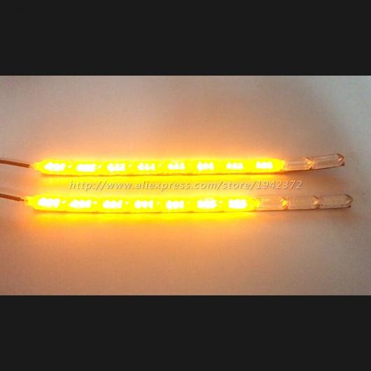 2ピース 防水 フレキシブル ユニバーサル LED DRL デイタイムランニングライト ホワイト ヘッドライト LED ストリップ レッド イエロー・ホワイト イエロー 43cm 14LED AL-MM-8566 AL_7