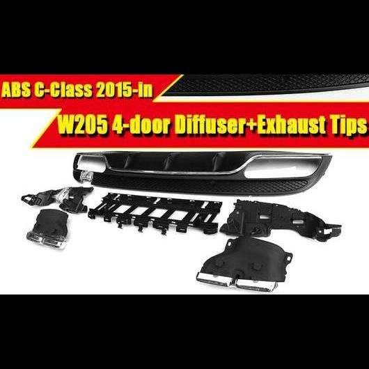 車部品 W205 ディフューザー+エキゾースト チップ 適用: ベンツ スポーツ 4ドア ABS リア バンパー ディフューザー リップ 4本出し エキゾースト エンドパイプ C180 C200 15-18 タイプ001 AL-EE-0046 AL