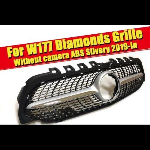 車用外装パーツ W177 ダイヤモンドグリル スタイル ABS シルバー フロント バンパー Aクラス A180 A200 A250 カメラホールなし スポーツ グリッド 2019 タイプ001 AL-EE-0324 AL