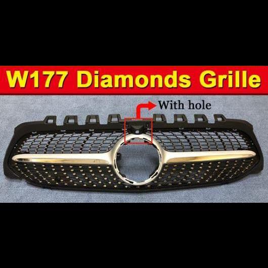 車用外装パーツ W177 ダイヤモンド スタイル グリッド グリル スポーツ ABS シルバー カメラホール 適用: メルセデスベンツ Aクラス A45AMG 2018年6月〜 タイプ001 AL-EE-1034 AL