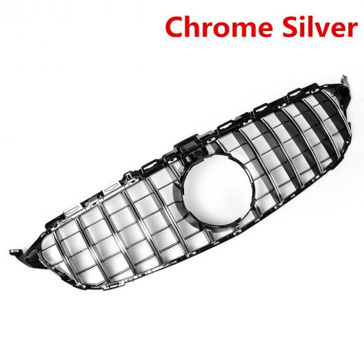 GT 光沢/クローム フロント バンパー グリル カバー 適用: メルセデス ベンツ W205 C250 C350 C43 2015-2018 カメラ ホール シルバー AL-II-3424 AL
