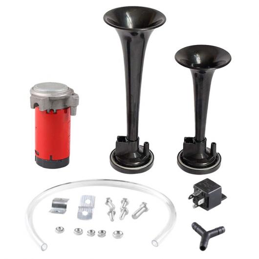 バイク ホーン 12V 115DB デュアル-チューブ 電動 コントロール ホーン ラウドスピーカー リレー ブラック AL-JJ-5332 AL