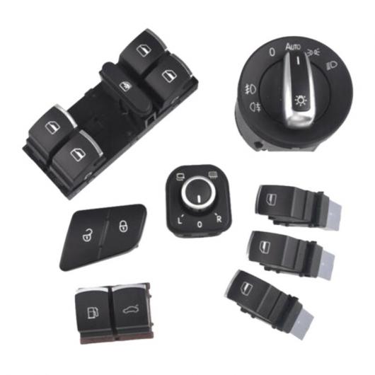 8ピース バックミラー ミラー ヘッドライト ウインドウ コントロール スイッチ ノブ キット 適用: パサート B6 ゴルフ ジェッタ 5ND 959 855 ブラック AL-JJ-5509 AL
