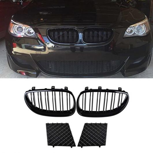 フロント 左 右 グリル デュアル ライン + ロワー バンパー グリル カバー 適用: BMW E60 E61 5シリーズ Mスポーツ 2003-2010 ブラック ブラック AL-JJ-5690 AL