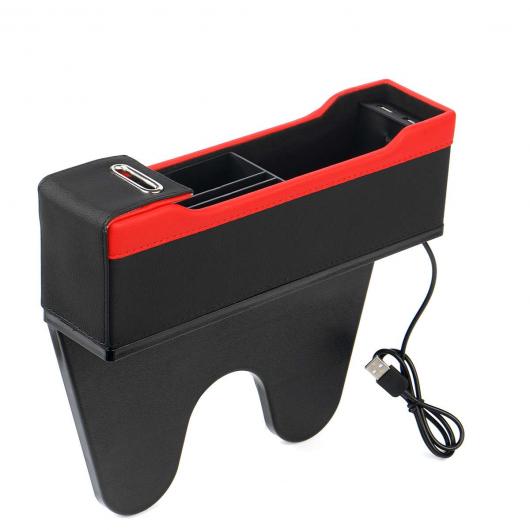 4色 カーシート オーガナイザー ギャップ ポケット PU レザー 隙間 ストレージ ボックス 2 USB チャージャー オート ユニバーサル 適用: パッセンジャー ドライバ ブラック〜ブラックレッド AL-KK-3386 ALの通販は