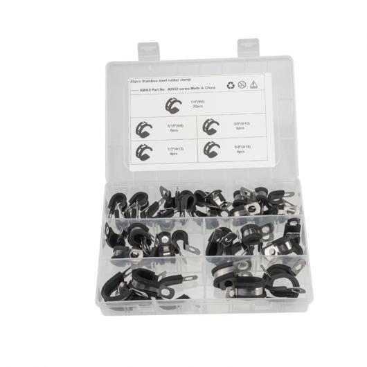 AL 自動車 パイプライン 42ピース 5仕様 ステンレス スチール ラバー バンド クランプ ブラック AL-KK-5750
