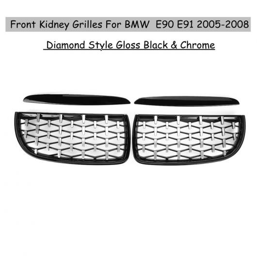 ペア フロント 光沢 マット ブラック カーボンファイバー 2 ライン ダブル スラット グリル 適用: BMW E90 E91 4ドア 2005 2006 07 2008 スタイル 3 AL-LL-1415 ALの通販は