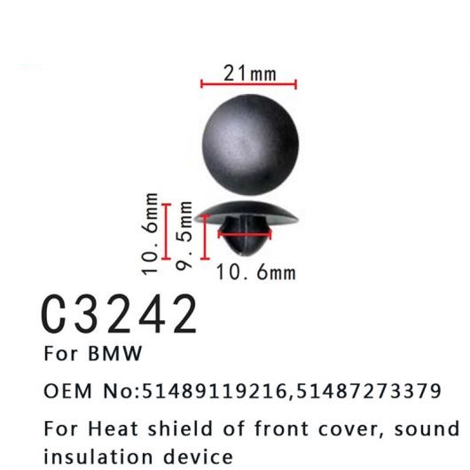 オート サウンド 絶縁 デバイス クランプ 51489119216 51487273379 適用: BMW E90 F10 ヒート シールド フロント カバー クリップ 100ピース AL-MM-0699 AL