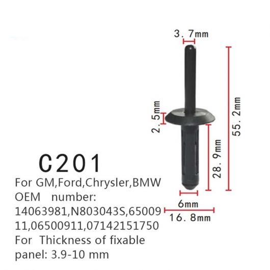 AL ポジショナー 適用: ファスナー クランプ 厚さ 固定パネル: 3.9-10 mm GM フォード/FORD クライスラー/CHRYSLER BMW 6500911 06500911 07142151750 20ピース AL-MM-0734