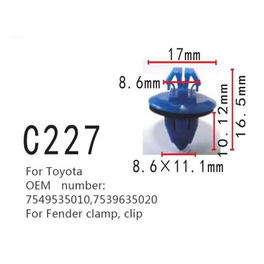 オート クリップ バックル 適用: トヨタ フォーランナー RAV4 ハイランダー FJ クルーザー ETIOS タコマ フェンダー クランプ 7549535010 7539635020 100ピース AL-MM-0736 AL
