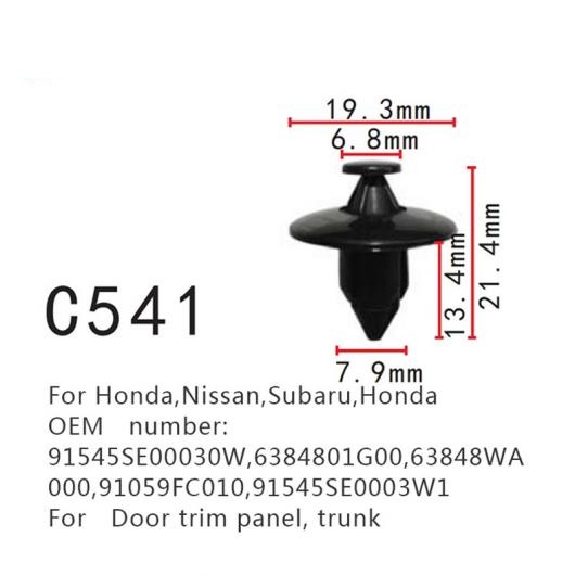 AL トランク スクリュー 適用: ホンダ 日産 スバル ホンダ 91545SE00030W 6384801G00 63848WA000 91059FC010 91545SE0003W1 ドア トリム パネル ファスナー 20ピース AL-MM-0768