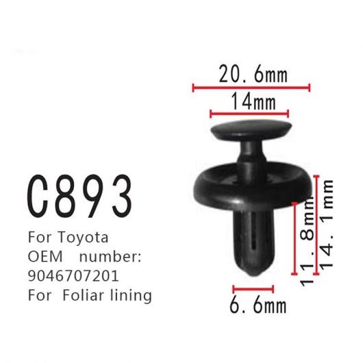 ファスナー 適用: トヨタ S9046707201 FOLIAR 裏地 スクリュー FOLIAR 裏地 バックル 100ピース AL-MM-0805 AL