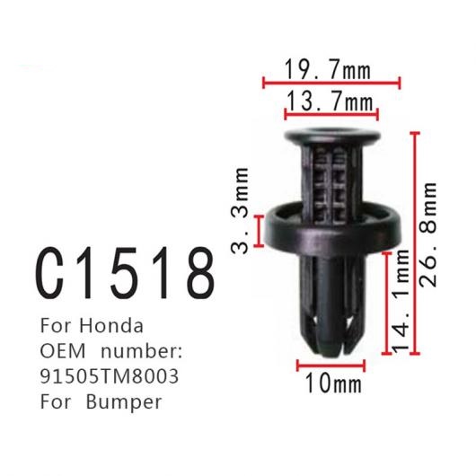 バンパー ファスナー オート ポジショナー 適用: ホンダ 91505TM8003 インテリア クリップ 100ピース AL-MM-0868 AL
