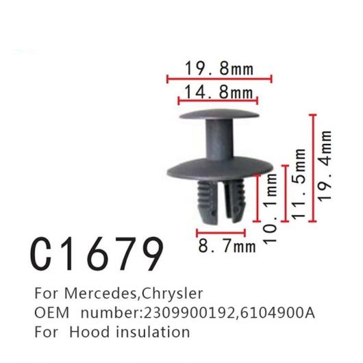 フード 絶縁 バックル ポジショニング ファスナー 適用: メルセデスベンツ W212 W218 R230 クライスラー/CHRYSLER 2309900192 6104900A 100ピース AL-MM-0910 AL