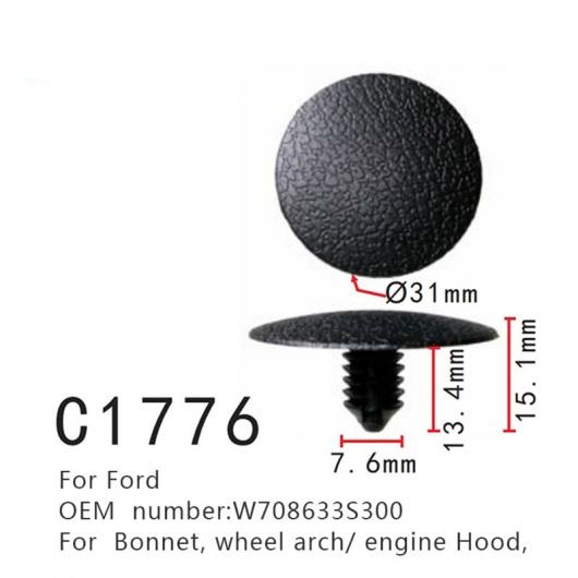 ボンネット ホイール アーチ ポジショニング バックル 適用: フォード/FORD W708633S300 エンジン フード ホイール アイブロー ファスナー スクリュー 100ピース AL-MM-0957 AL