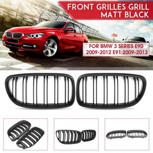 ペア フロント レーシング グリル 適用: BMW 3シリーズ E90 E91 2008 2009 2010 2011 2012 光沢 カーボン ダブル スラット ライン マットブラック ダブルライン AL-NN-0965 AL