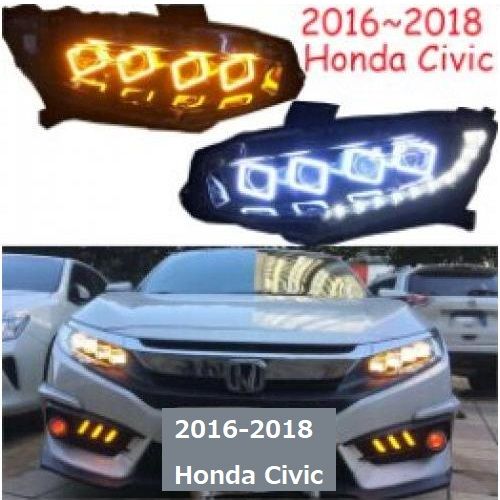 2ピース バンパー ランプ 適用: シビック 10世代 ヘッドライト DRL 2016 2017 2018 LED ランニング ライト BI-キセノン ビーム フォグ モデル1スタイル ホンダ シビック 2016-2018 AL-OO-0406 ALの通販は 159,768円