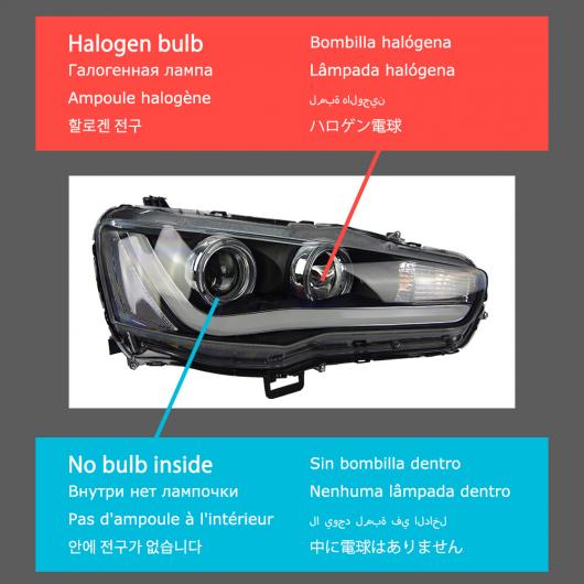 ヘッド ランプ 適用: 三菱 ランサー LED ヘッドライト 2009-2016 ヘッドライト ランサー EX DRL ウインカー ハイ ビーム エンジェル アイ プロジェクター バルブなし AL-OO-8246 AL