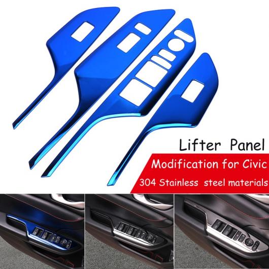 車用メッキパーツ 4ピース ステンレス スチール ウインドウ リフターボタンパネルフレームステッカーホンダシビック 10th 2016 2017 4pcs-silver/4pcs-blue/4pcs-black drawing/4pcs-carbon fiber AL-AA-7587 ALの通販は