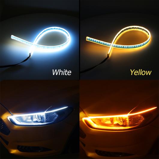 AL 2個 アンバーフレキシブル LED DRL ストリップ ヘッドライトデイタイムランニングライト駆動 シグナル イエローランプ 45cm，60cm White-Yellow AL-BB-1115