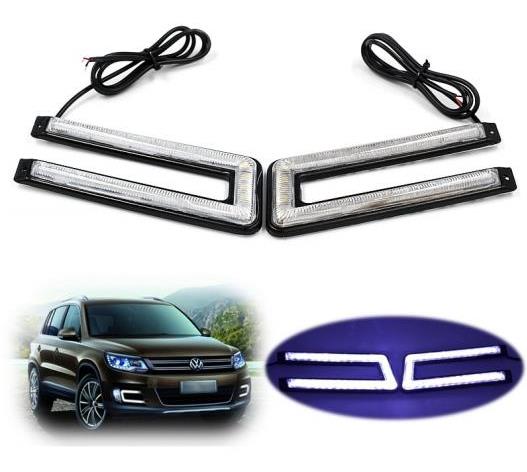 2ピースセット LED DRL デイタイム ランニングライト 120SMDサファイア フリップ チップ外部防水 ブレーキ＆ステアリングランプ Crystal Blue AL-BB-1278 AL