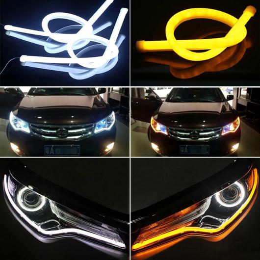 AL 2個 シリカゲル LED DRL ターンシグナル外部ライトデイタイムランニングライト オート 12V SMD COB 45CM white and yellow AL-BB-1326