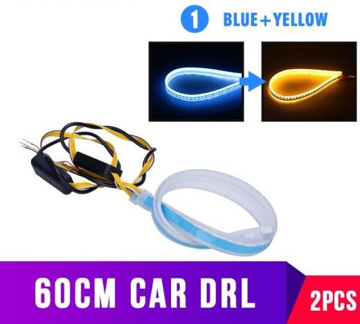 DRL フレキシブル チューブストリップ LED カーデイタイムランニングライト ターン シグナル エンジェルアイ ダイオード ランプ 2個 Red To Yellow〜Ice Blue Yellow 60CM (23.62 INCH ) AL-BB-1585 AL