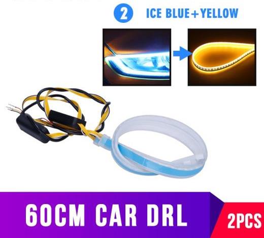 DRL フレキシブル チューブストリップ LED カーデイタイムランニングライト ストップ ターン シグナル ダイオード ランプ 2個 Red To Yellow〜Ice Blue Yellow 60CM (23.62 INCH ) AL-BB-1638 AL