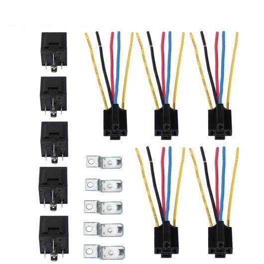 5ペア 12V DC 40A AMP リレー &amp; ソケット SPDT 5PIN オート トラック 40 ソケットワイヤー AL-BB-7489 AL