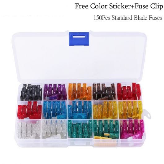 AL T150PCS 標準ブレードヒューズ 2A 3A 4A 5A 7.5A 10A 15A 20A 25A 30A アンプ + ヒューズクリップカラーステッカー 10 種類 標準ヒューズ AL-BB-7585 6,599円