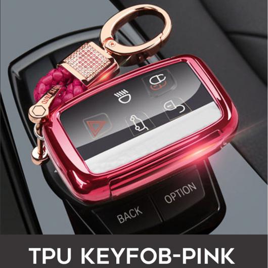 キーケース TPU ウォレット セット 適用: ランド ローバー ジャガー XE XJ XJL XF C-X16 V12 F X TYPE X-TY キーフォブ 5ボタン シェル タイプ001〜ピンク AL-EE-3181 AL