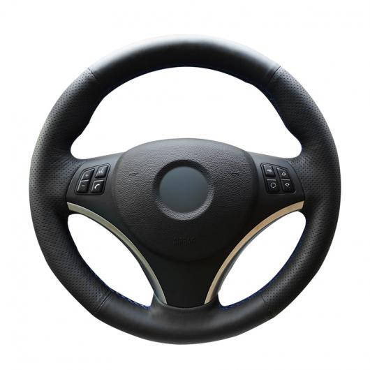 AL 手縫い ブラック PUレザー ステアリング ホイール カバー ラップ 適用: BMW E90 320i 325i 330i 335i E87 120i 130i 120D ブラック糸〜ブルー糸 AL-EE-7935