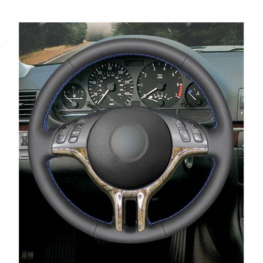 AL 手縫い ブラック PUレザー ステアリング ホイール カバー 適用: BMW 3シリーズ E46 2000-2005 5シリーズ E39 2000-2003 E53 X5 1999 ブラック糸〜グレー糸 AL-EE-7973_4