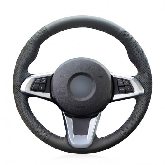 AL 手縫い ブラック PUレザー ブラック ステアリング ホイール カバー ラップ 適用: BMW Z4 2009 2010 2011 2012 2013 2014 ブラック糸〜グレー糸 AL-EE-8012