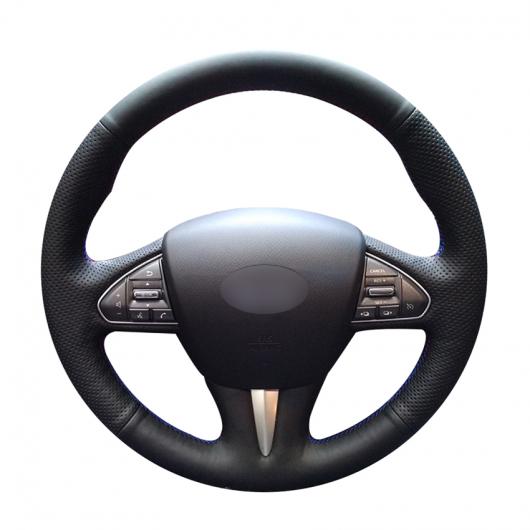 AL 手縫い DIY ブラック PUレザー ステアリング ホイール カバー 適用: インフィニティ Q50 2014 2015 QX50 2015 ブラック糸〜グレー糸 AL-EE-8056