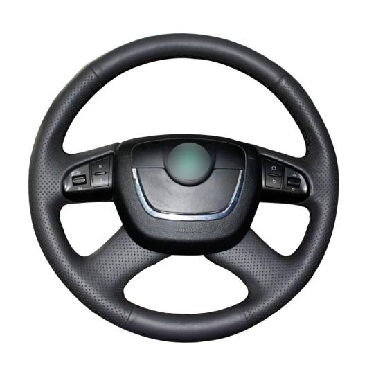 AL 手縫い ブラック PUレザー ステアリング ホイール カバー 適用: シュコダ オクタヴィア 2009-2013 ルームスター 2009-2012 ファビア 2009 ブラック糸〜グレー糸 AL-EE-8075